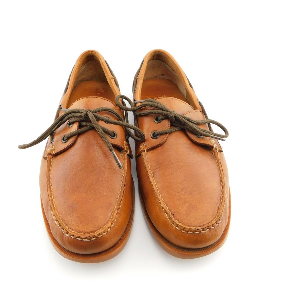 HITCHCOCK Brown Leather Men's Slip-on Deck Shoes Boat Shoes 8.5 3E Extra Wide